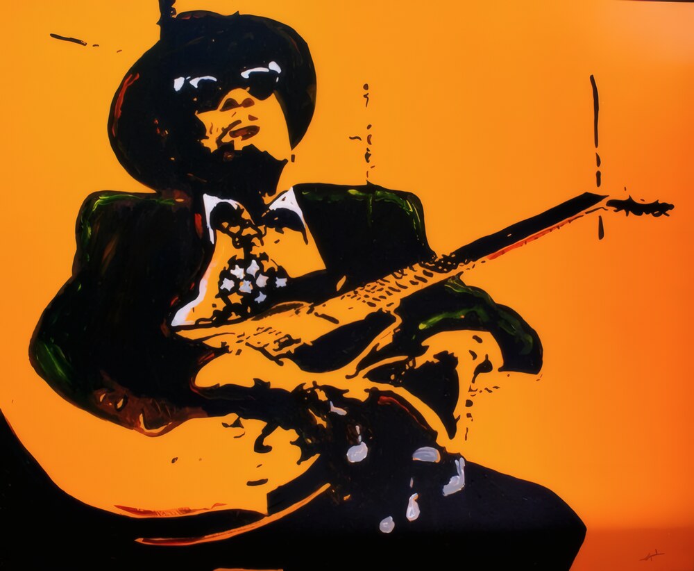 John Lee Hooker en train de jouer, acrylique