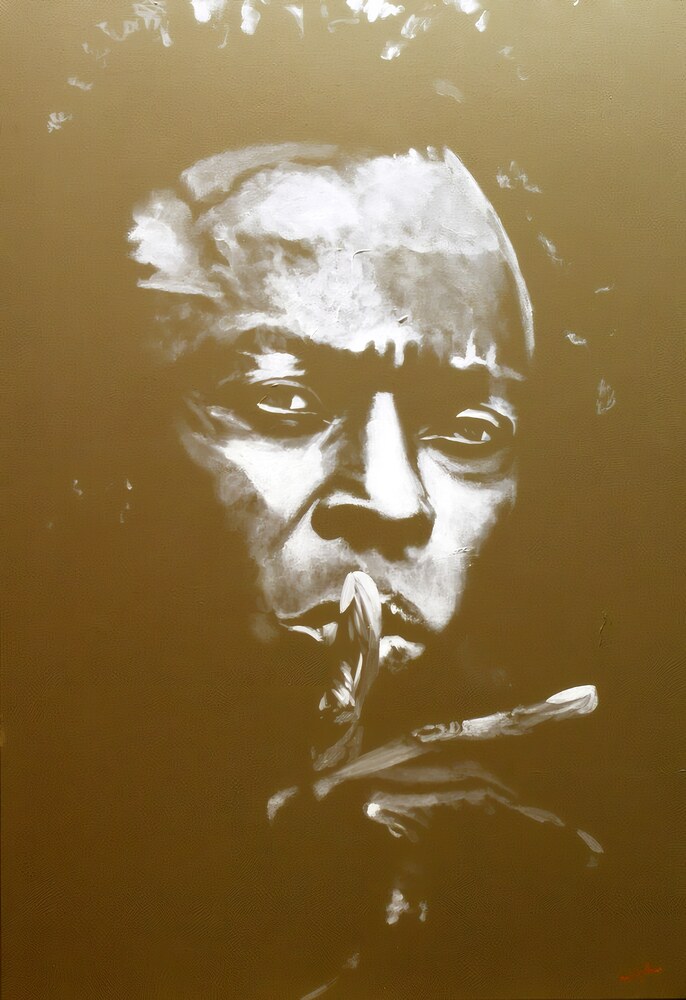 Miles Davis, fond doré, acrylique