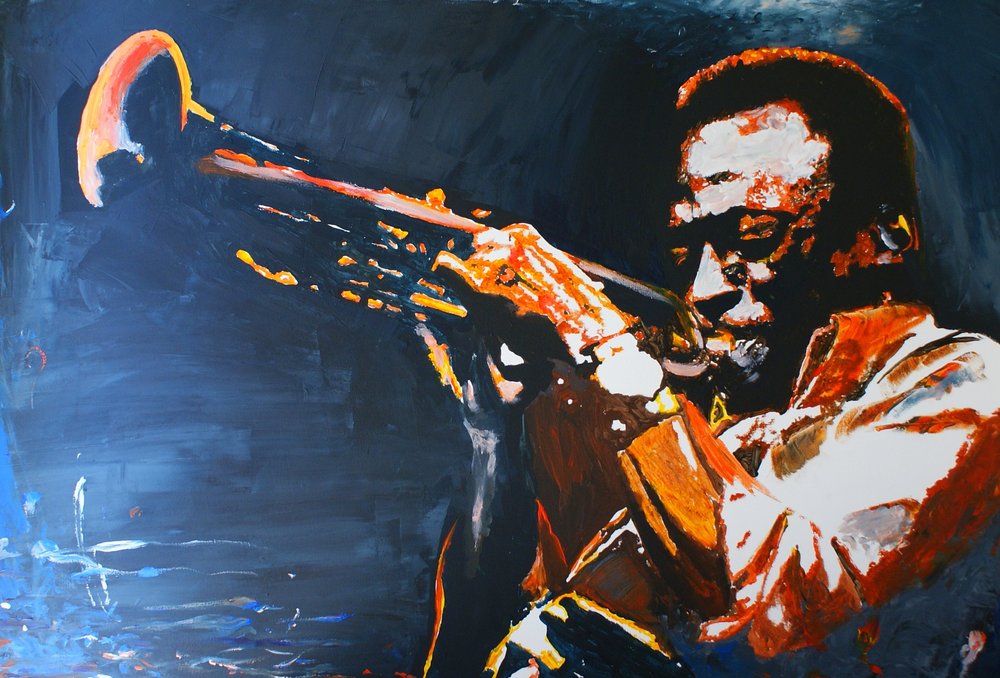 Miles Davis à la trompette, acrylique