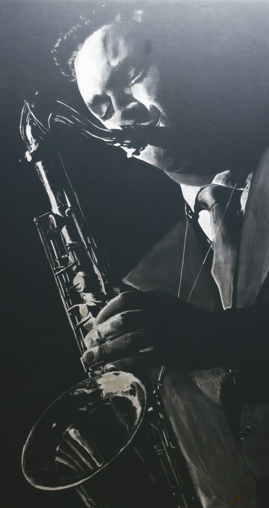 Stan Getz au saxophone, acrylique