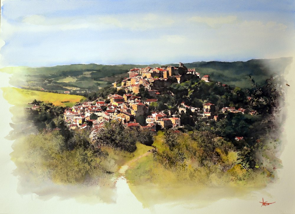 Cordes-sur-Ciel, aquarelle