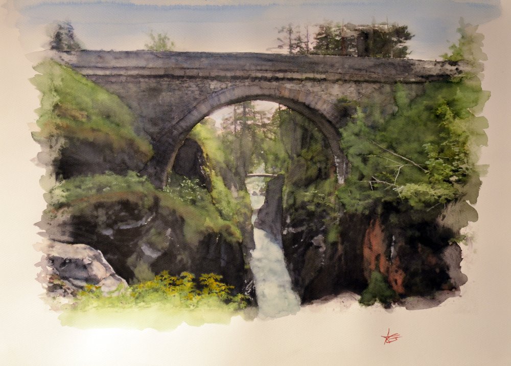 Le Pont d'Espagne, aquarelle