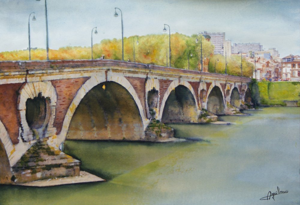 Pont Neuf, Toulouse, aquarelle